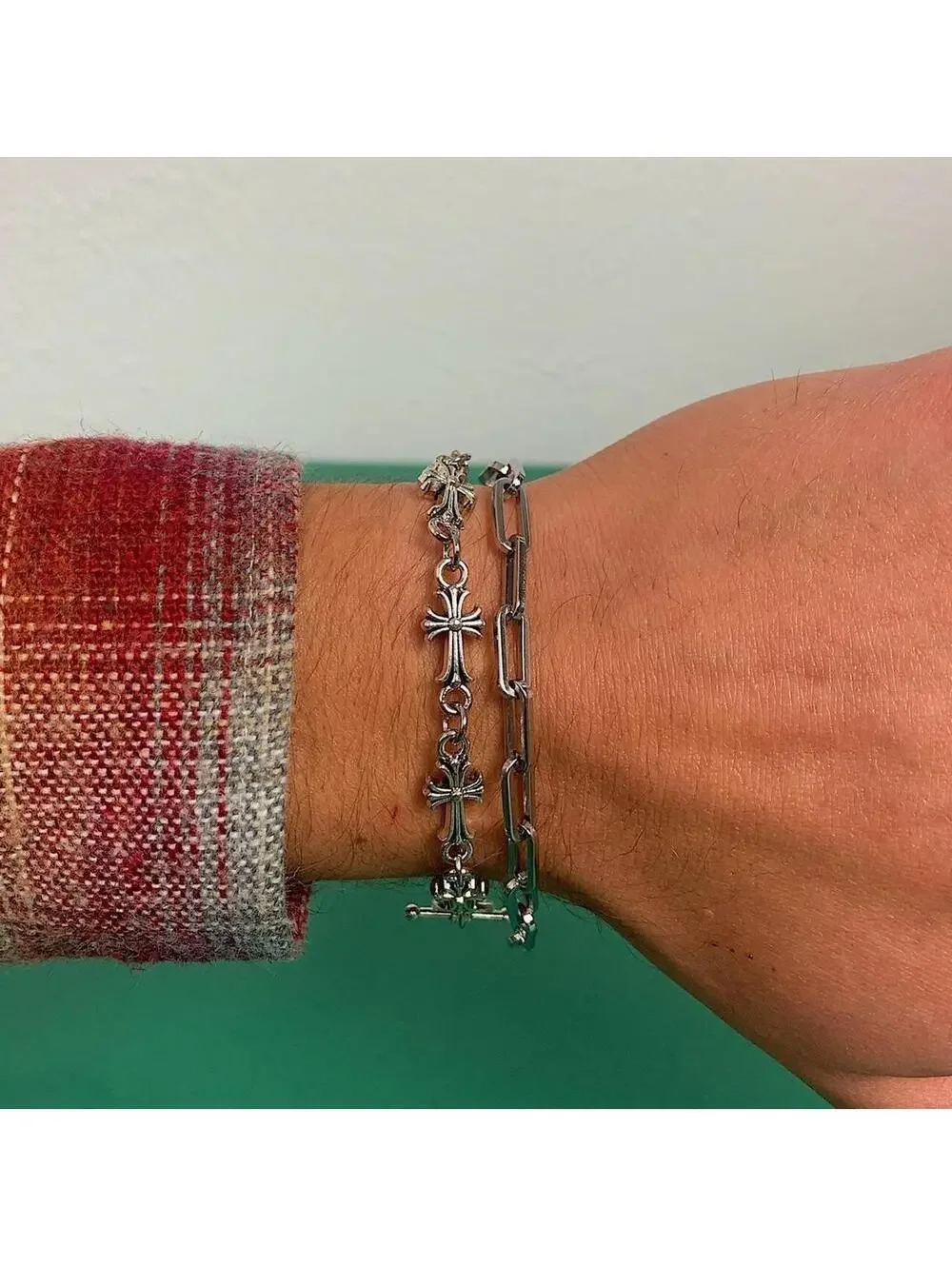 Y2k Cyber Vintage style Paper Clip Stainless Steel Silver Bracelet. High